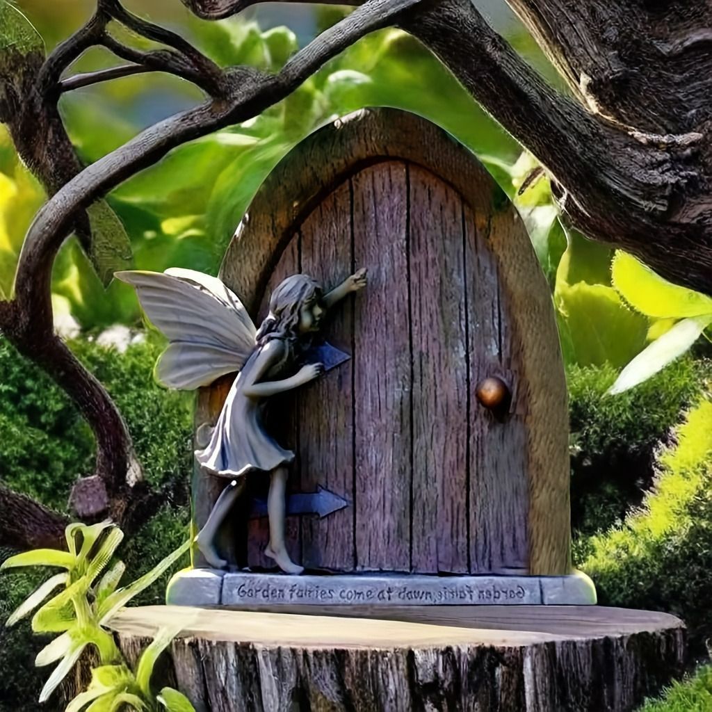 ヴィンテージ　エルフ置き物 新品?未使用】 ガーデンオブジェ ドア エルフ 樹脂 置物 ヴィンテージ