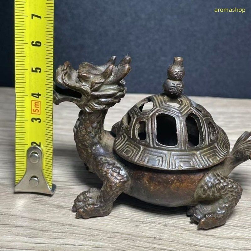 新品・未使用】 金属 古銅彫 瑞獣 金 銅器 竜亀香炉 透かし 瓢箪蓋香炉