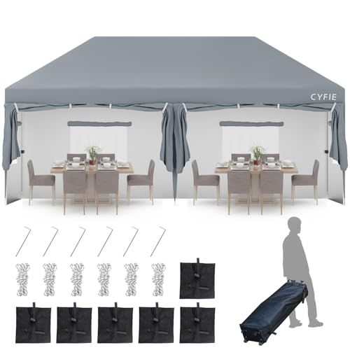 CYFIE タープテント 6m ワンタッチタープ 網戸付き 3段階調節 CYFIE タープテント 6m 横幕/サイドシート6枚付 ワンタッチタープ 網戸