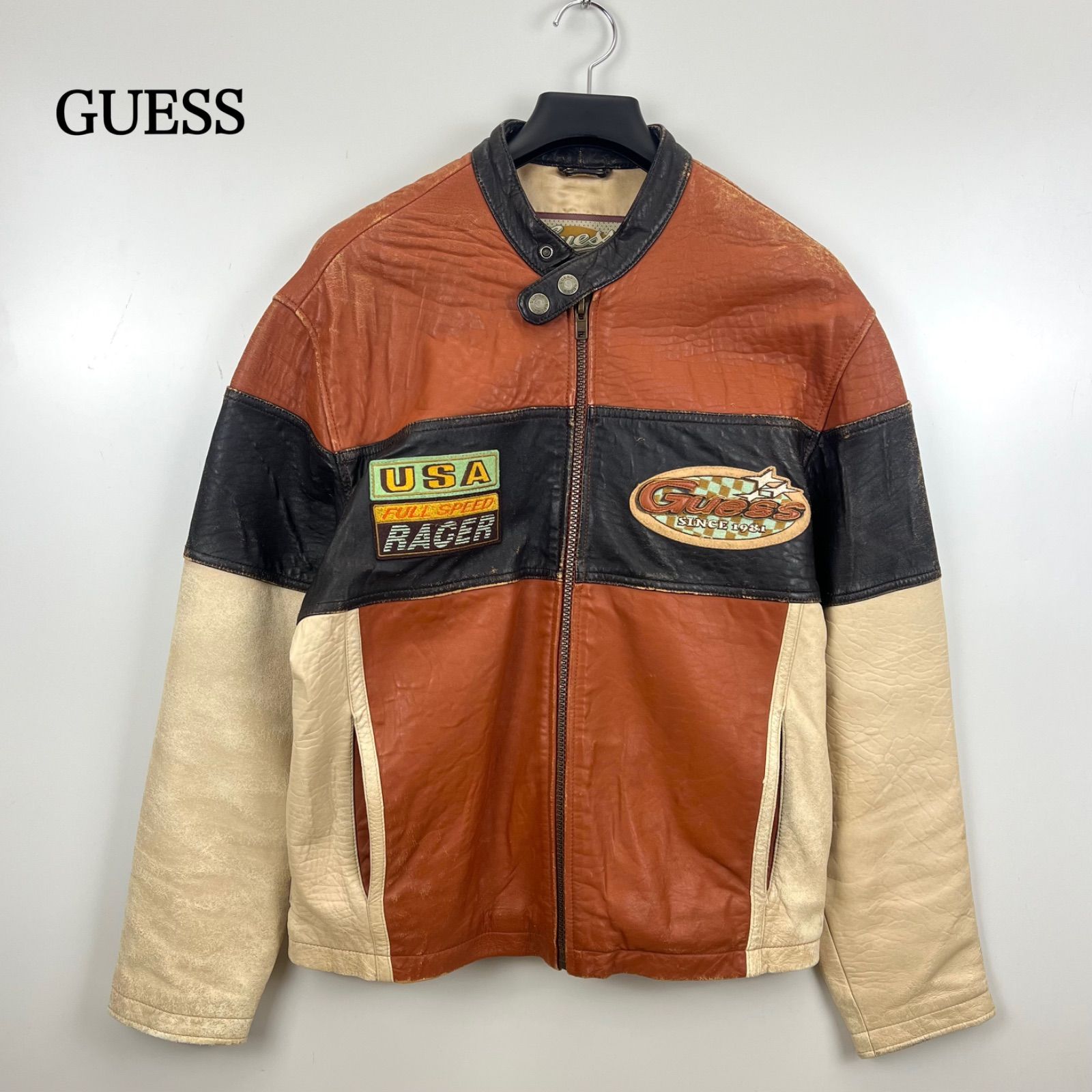 GUESS 90s vintage Leather Racing jacket M ゲス オールド