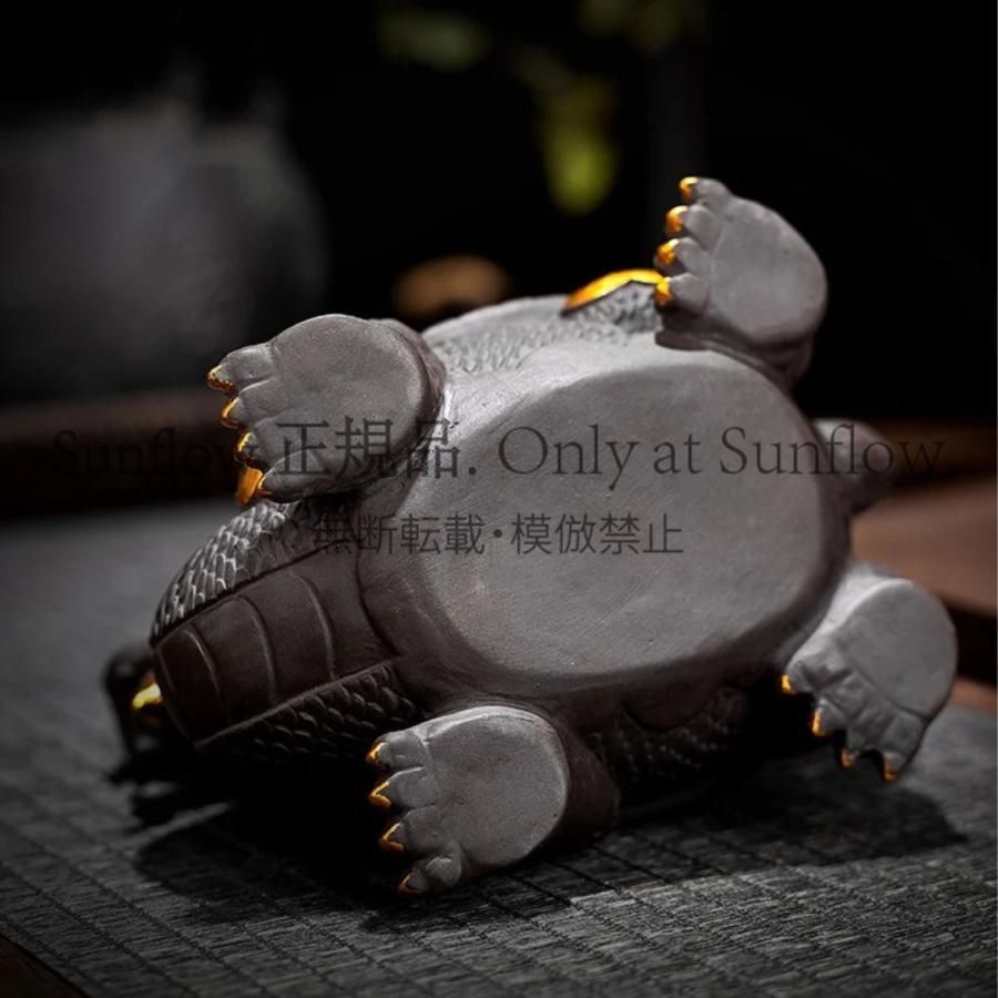 送料無料】風水 龍亀 ロングイ ーVer4ー ブラック 陶器 髭金 天照亀