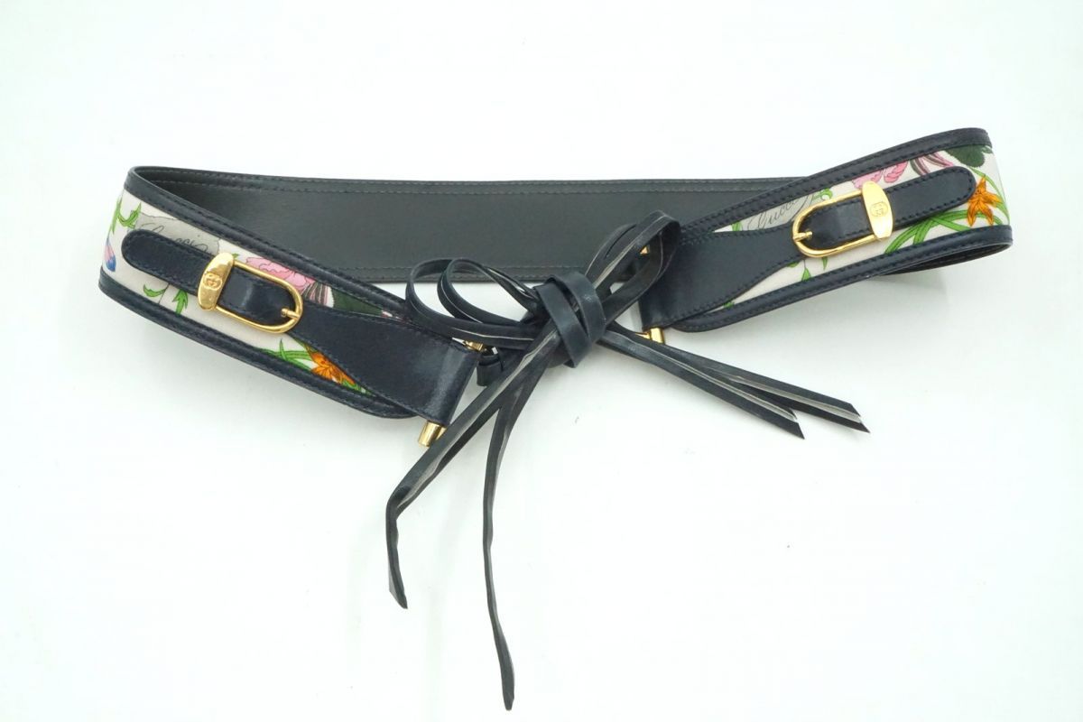 オールド グッチ ヴィンテージ 75(約M) レア フローラ デザインベルト