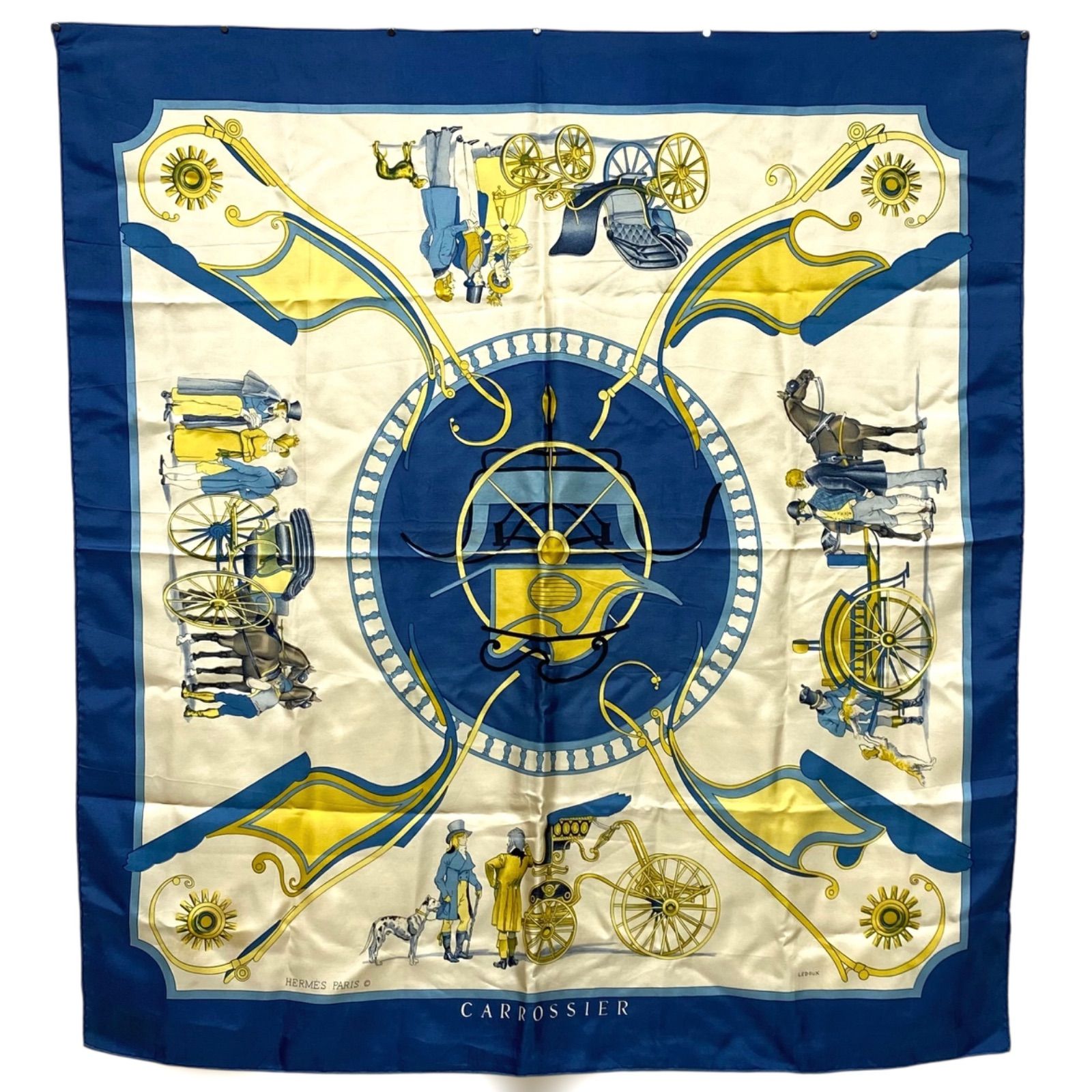 エルメス カレ90 CARROSSIER シルクスカーフ 馬車職人 ネイビー HERMES