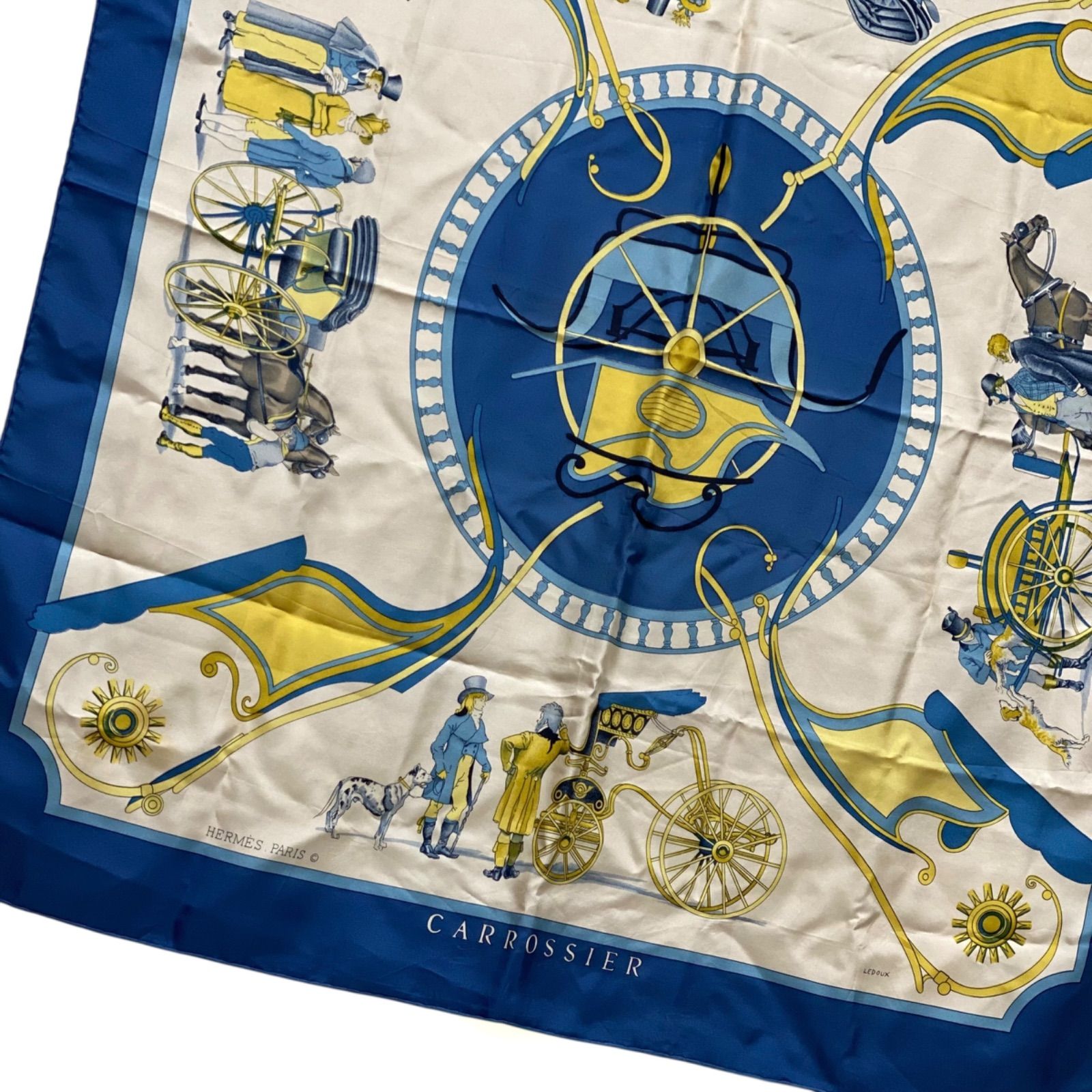 エルメス カレ90 CARROSSIER シルクスカーフ 馬車職人 ネイビー HERMES