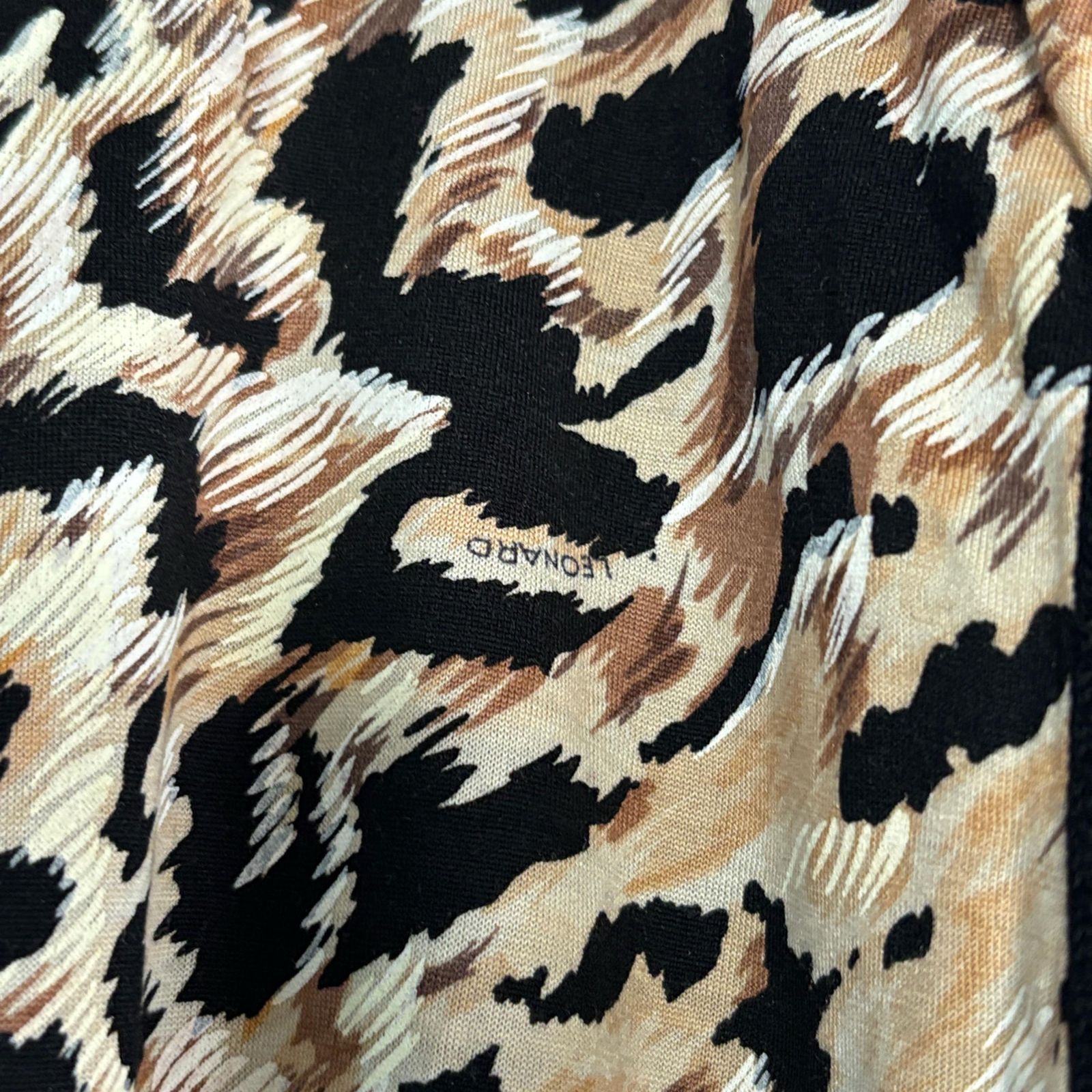 929 LEONARD レオナール 豹柄 切替 シルク混 ウール ニット セーター M