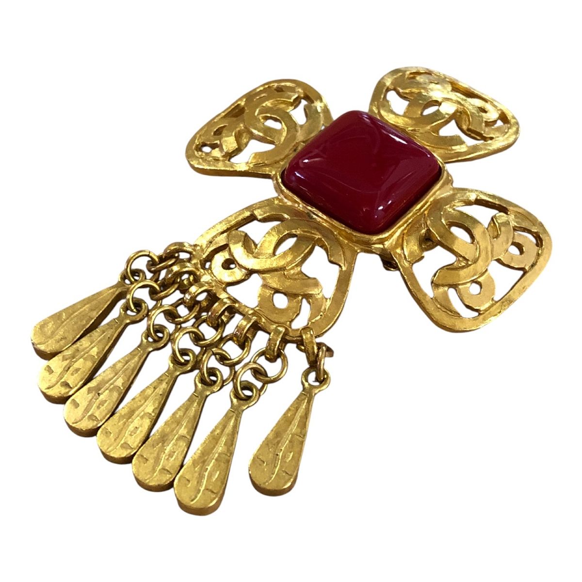 シャネル CHANEL グリポア ヴィンテージ ブローチ 95P ゴールド レッド