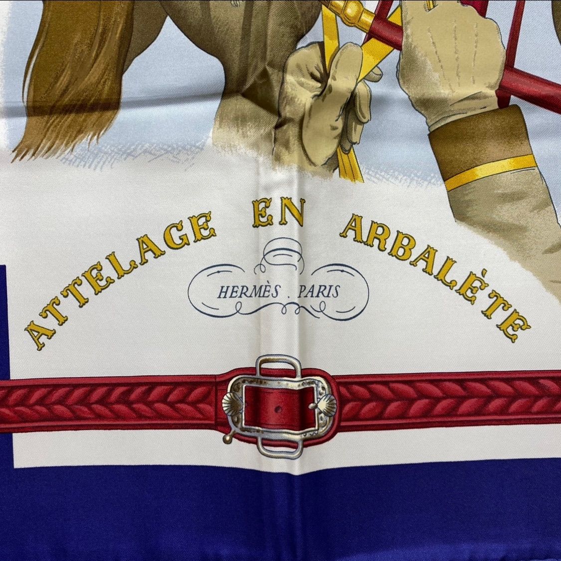 エルメス カレ90 ATTELAGE EN ARBALETE シルクスカーフ 馬車弓形連結