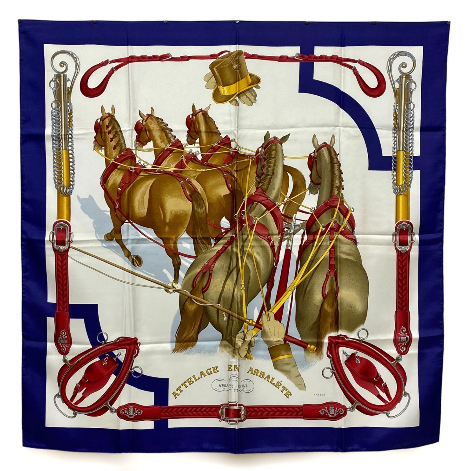 エルメス カレ90 ATTELAGE EN ARBALETE シルクスカーフ 馬車弓形連結