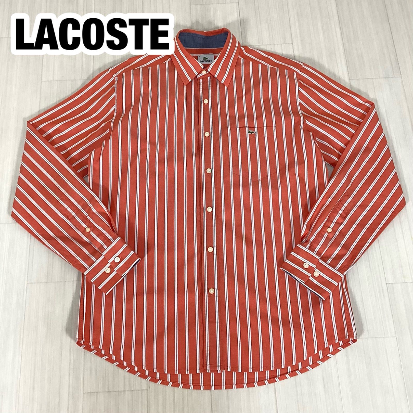 LACOSTE ラコステ マルチストライプ 長袖シャツ サイズ3 オレンジ 胸 