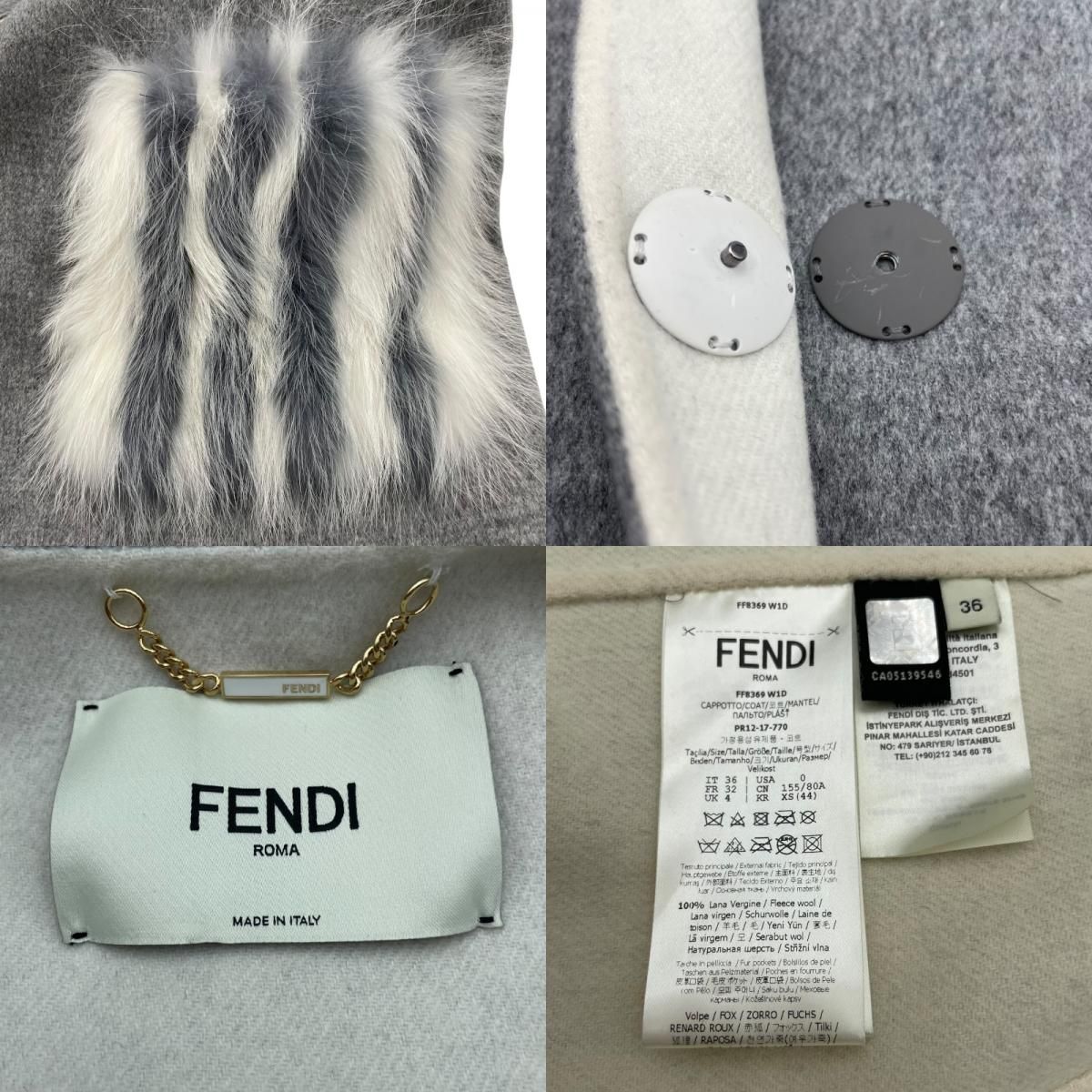 フェンディ FENDI ファーポケットケープコート FF8369 グレー ウール