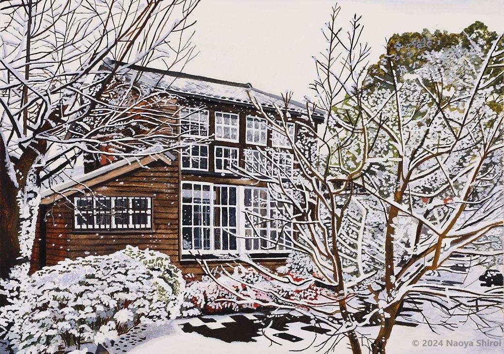 水彩画 ジクレー版画「雪のアトリエ」（石橋文化センター／久留米市