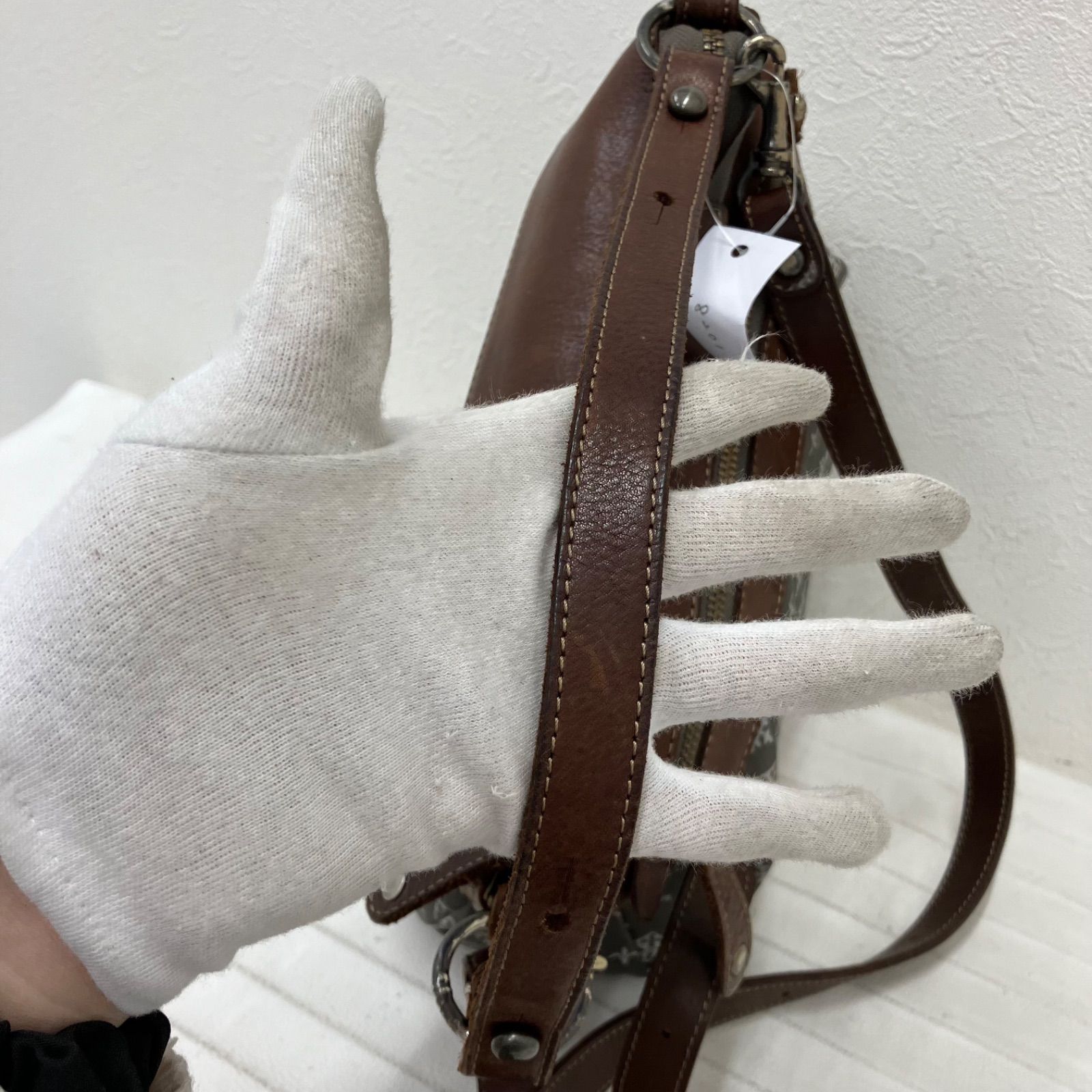 russet 2WAYショルダーバッグ グレー×ブラウン ハンドバッグ ナイロン 