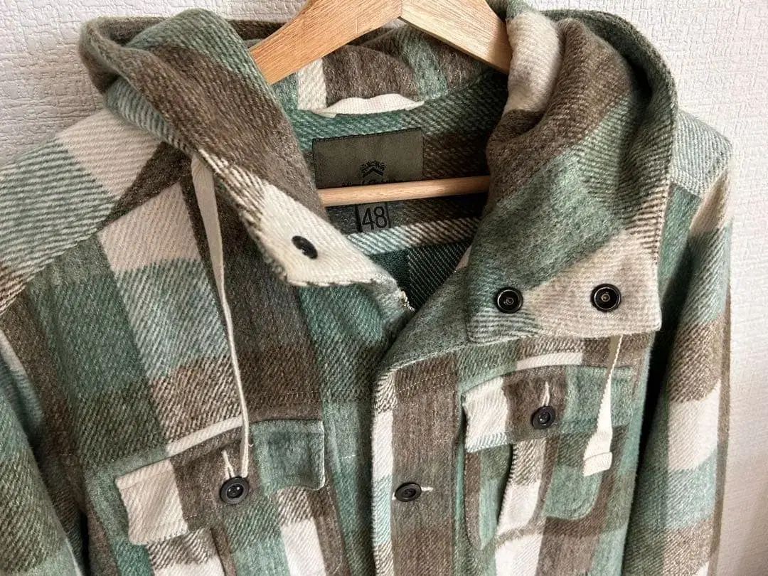 48 ナイジェル ケーボン コットン フランネル フード シャツ