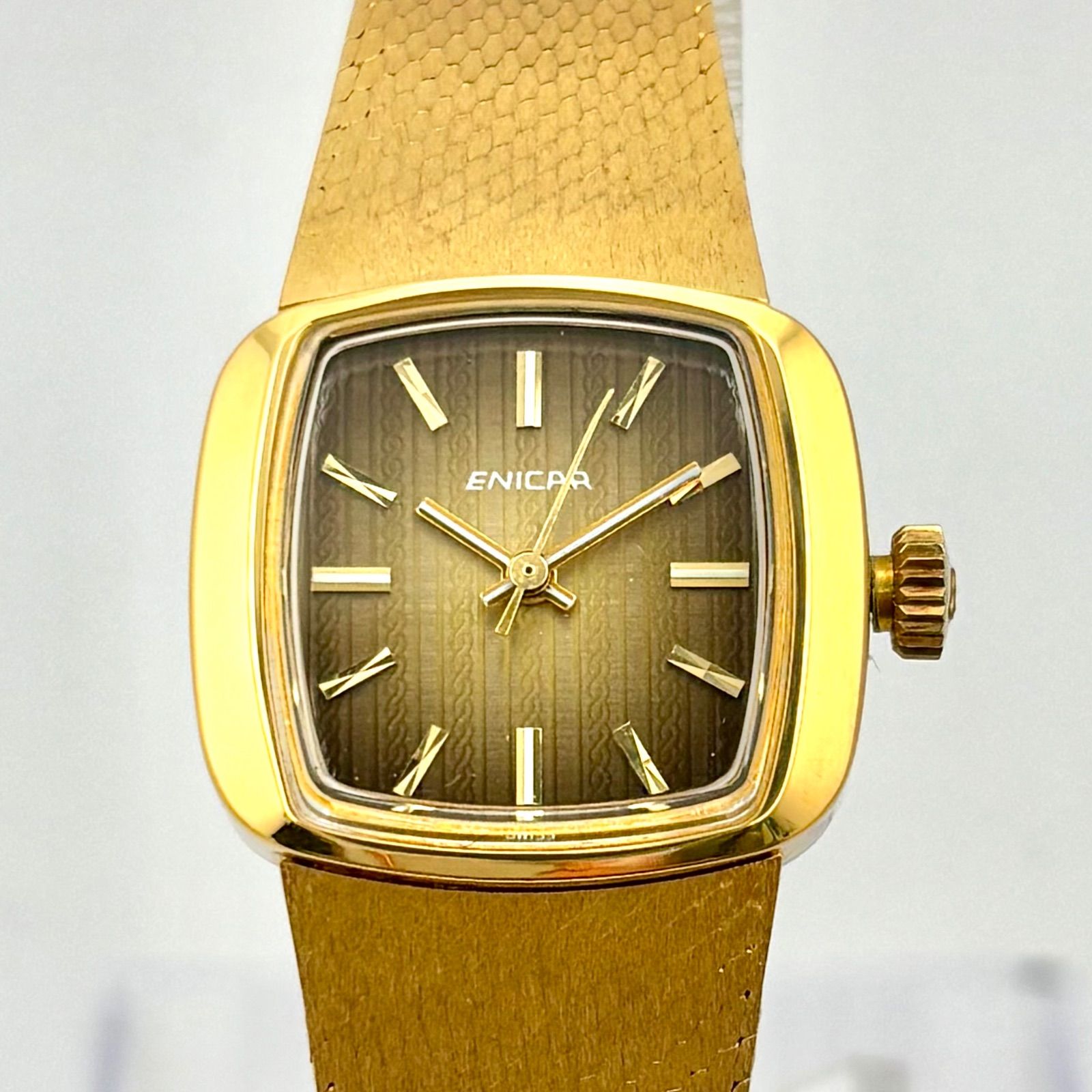と*し様 ENICAR ゴールド 手巻き アナログ時計 箱付/稼働】ENICAR エニカ 機械式 手巻き レディース 腕時計 ゴールド