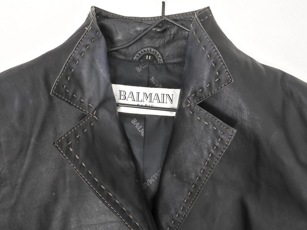 BALMAIN バルマン 1702 ステッチ 羊革 レザー ジャケット size11/黒