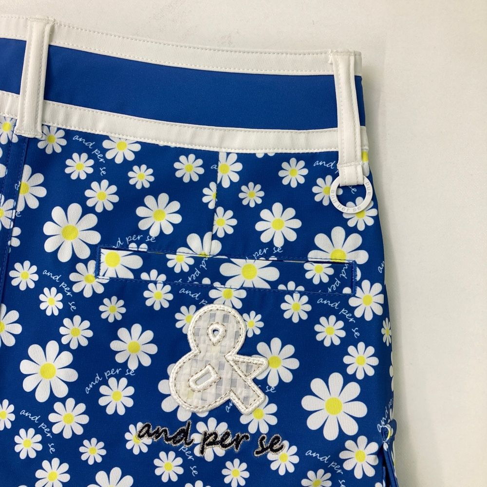 サイズ：M AND PER SE アンパスィ ストレッチスカート 花柄 ブルー系