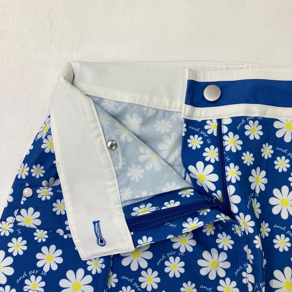 サイズ：M AND PER SE アンパスィ ストレッチスカート 花柄 ブルー系
