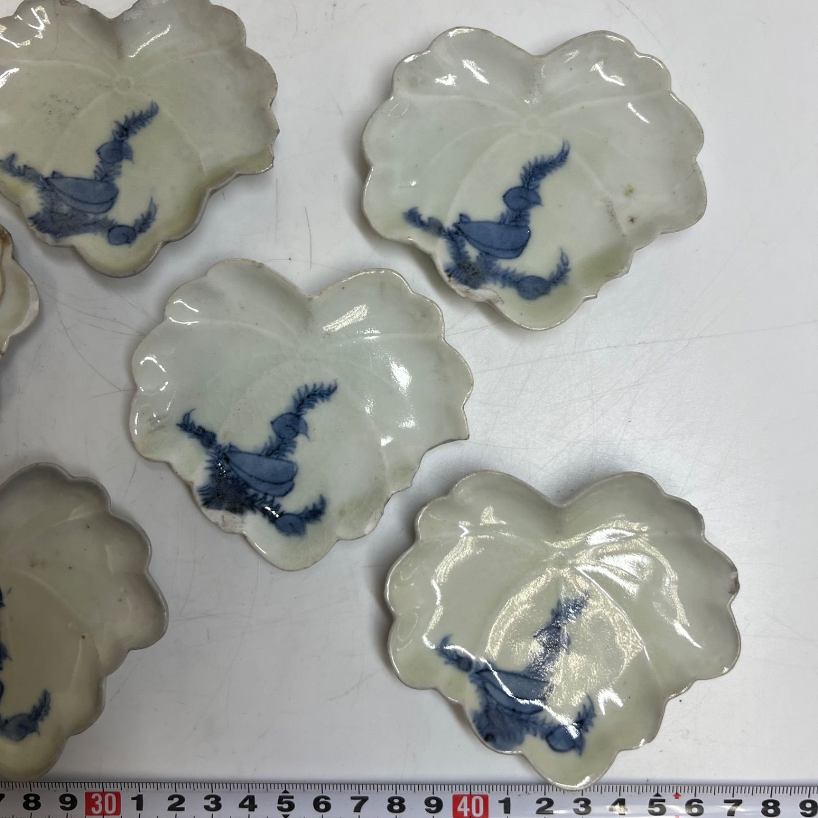 江戸初期〜中期 藍古九谷小皿 6枚 横幅約9cm 東キ8-0114① タサコサ