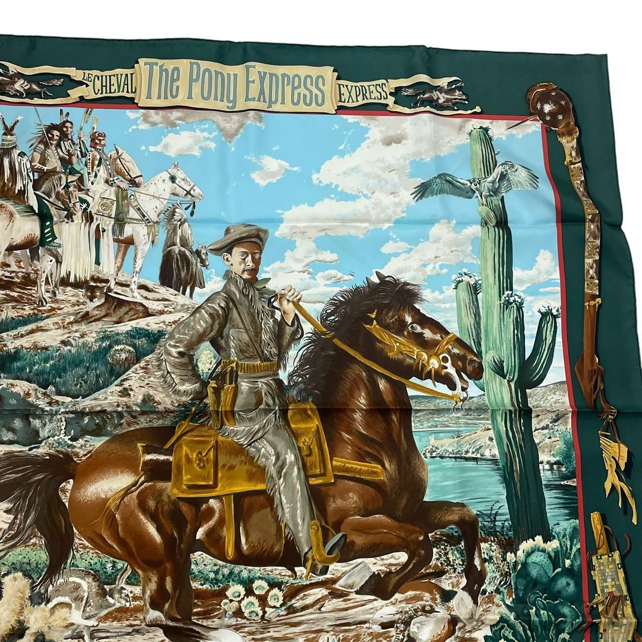 極美品 HERMES エルメス カレ90 THE PONY EXPRESS 郵便社 馬 シルク