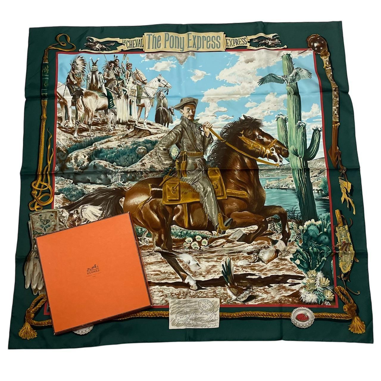 極美品 HERMES エルメス カレ90 THE PONY EXPRESS 郵便社 馬 シルク