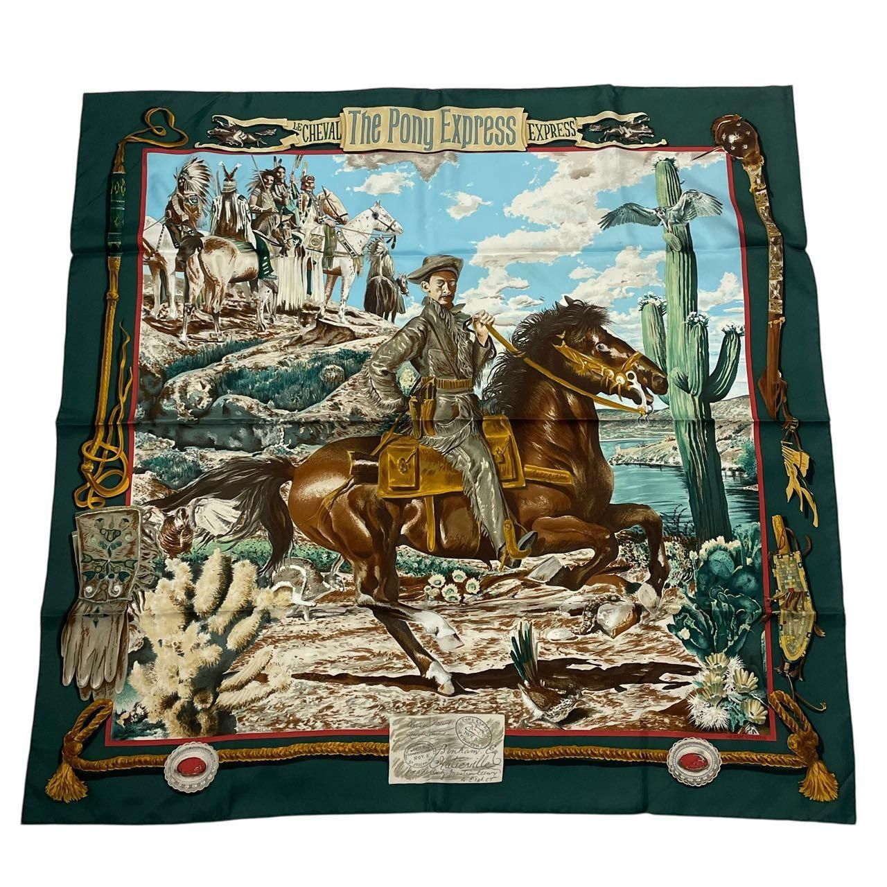 極美品 HERMES エルメス カレ90 THE PONY EXPRESS 郵便社 馬 シルク