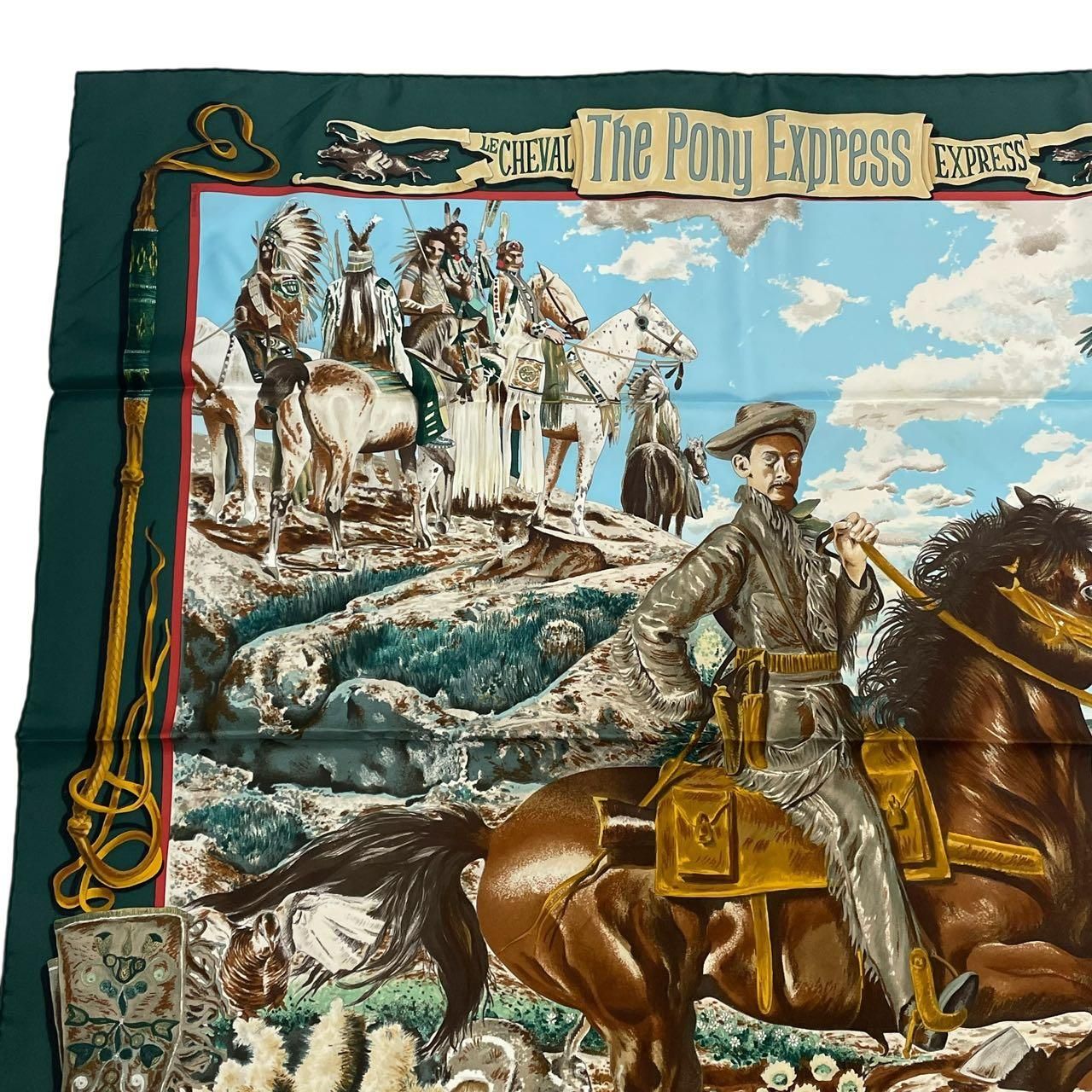 極美品 HERMES エルメス カレ90 THE PONY EXPRESS 郵便社 馬 シルク