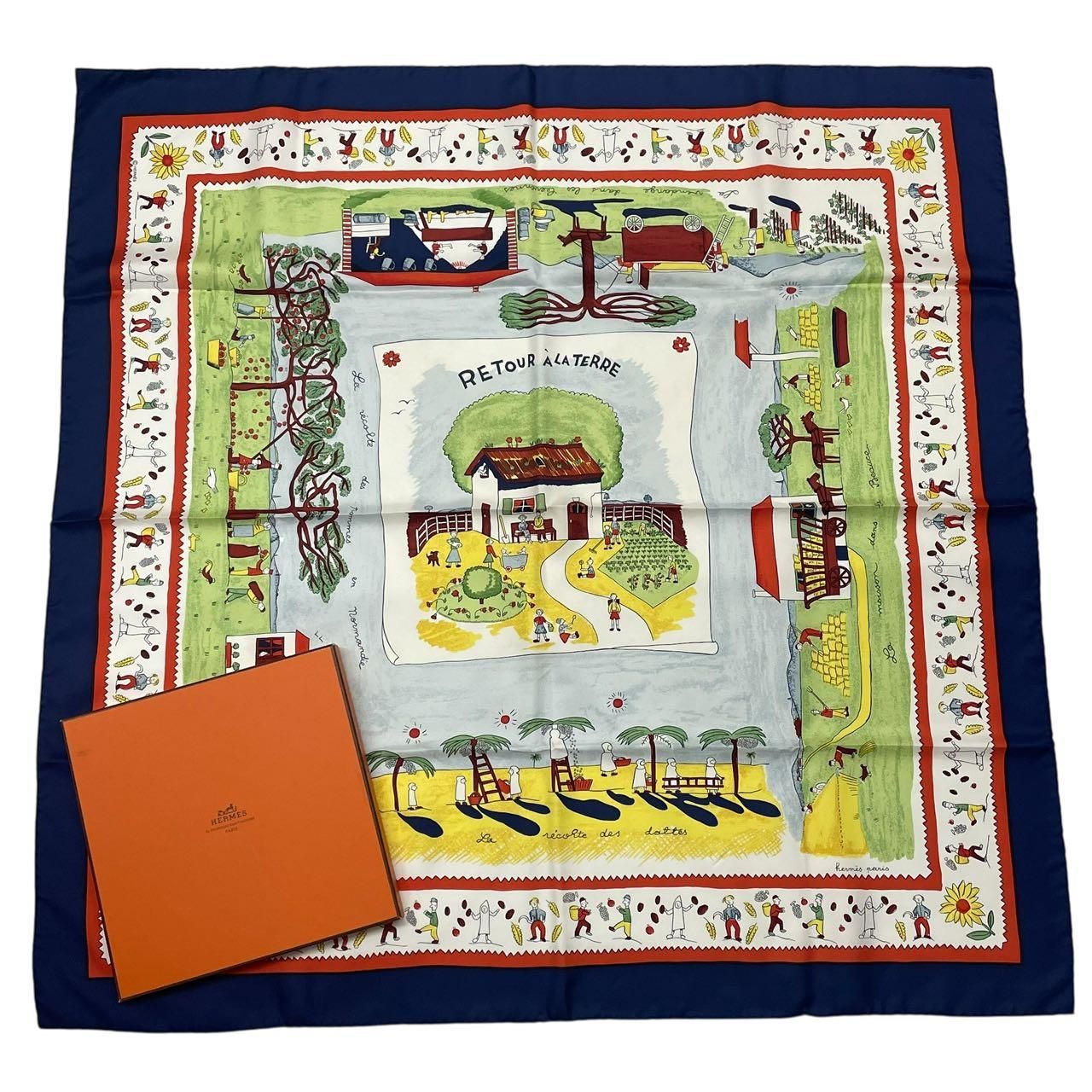 新品同様 HERMES エルメス カレ90 RE TOUR A LA TERRE 故郷に帰る