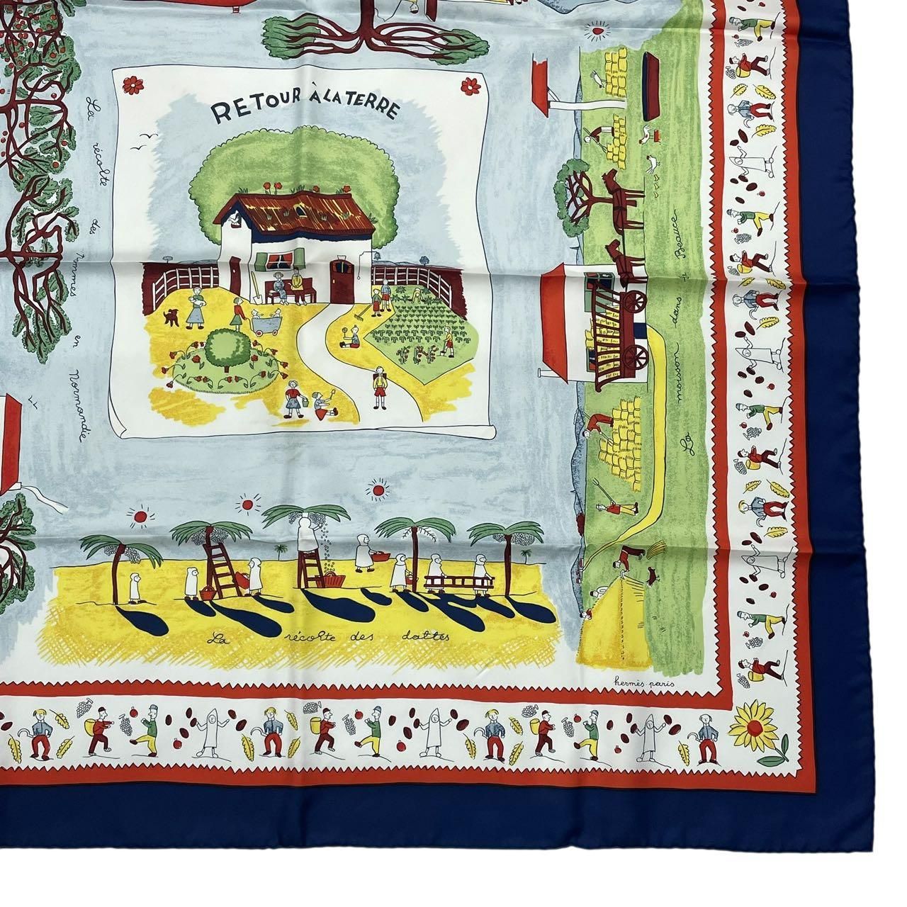 HERMES/エルメス カレ90 故郷に帰る スカーフ l_096 新品同様 HERMES エルメス カレ90 RE TOUR A LA TERRE 故郷に帰る