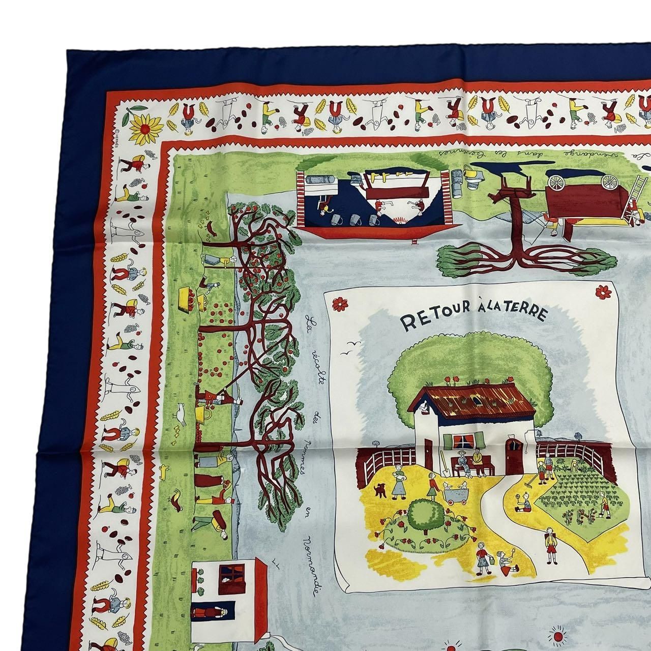 新品同様 HERMES エルメス カレ90 RE TOUR A LA TERRE 故郷に帰る