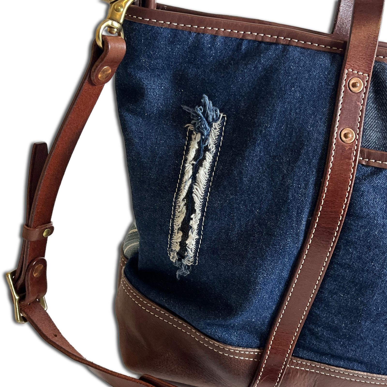 RRL レザー パッチワークデニム トートバッグ ベルト付き ダブルアール