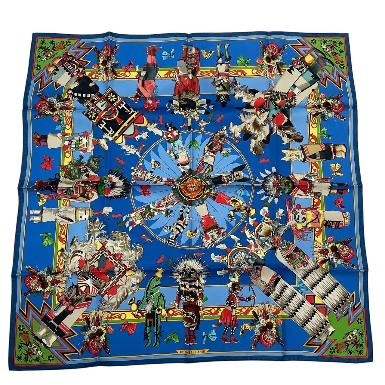 新品同様 HERMES エルメス スカーフ シルク カレ90 Kachinas カチナ