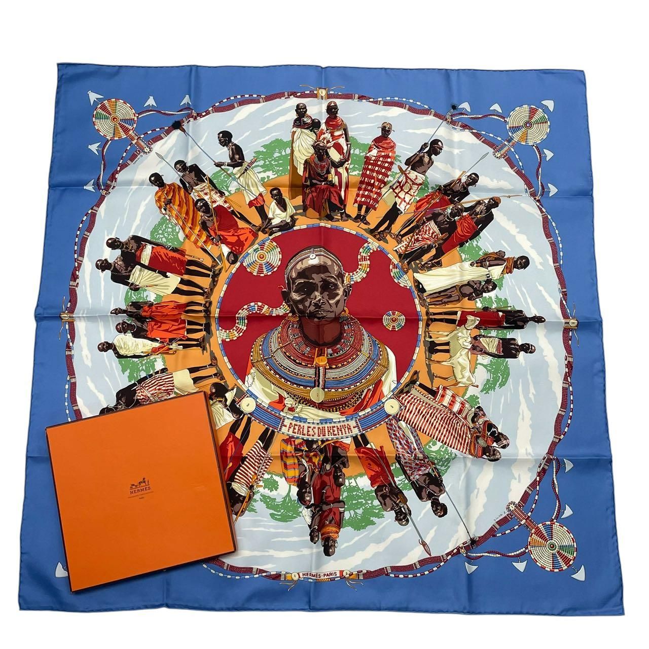 新品同様 HERMES エルメス カレ90 シルク スカーフ PERLES DU KENYA 