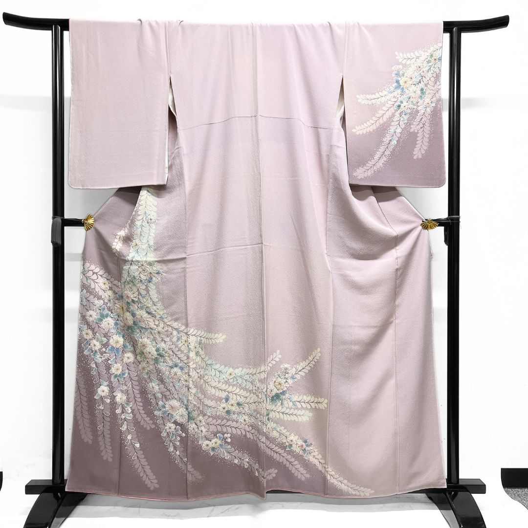 辻ヶ花　訪問着　幻想的　藤　菱　流水　梅花　絞り　紋無し　着物　053a d 辻ヶ花 訪問着 幻想的 藤 菱 流水 梅花 絞り 紋無し 着物 053a d