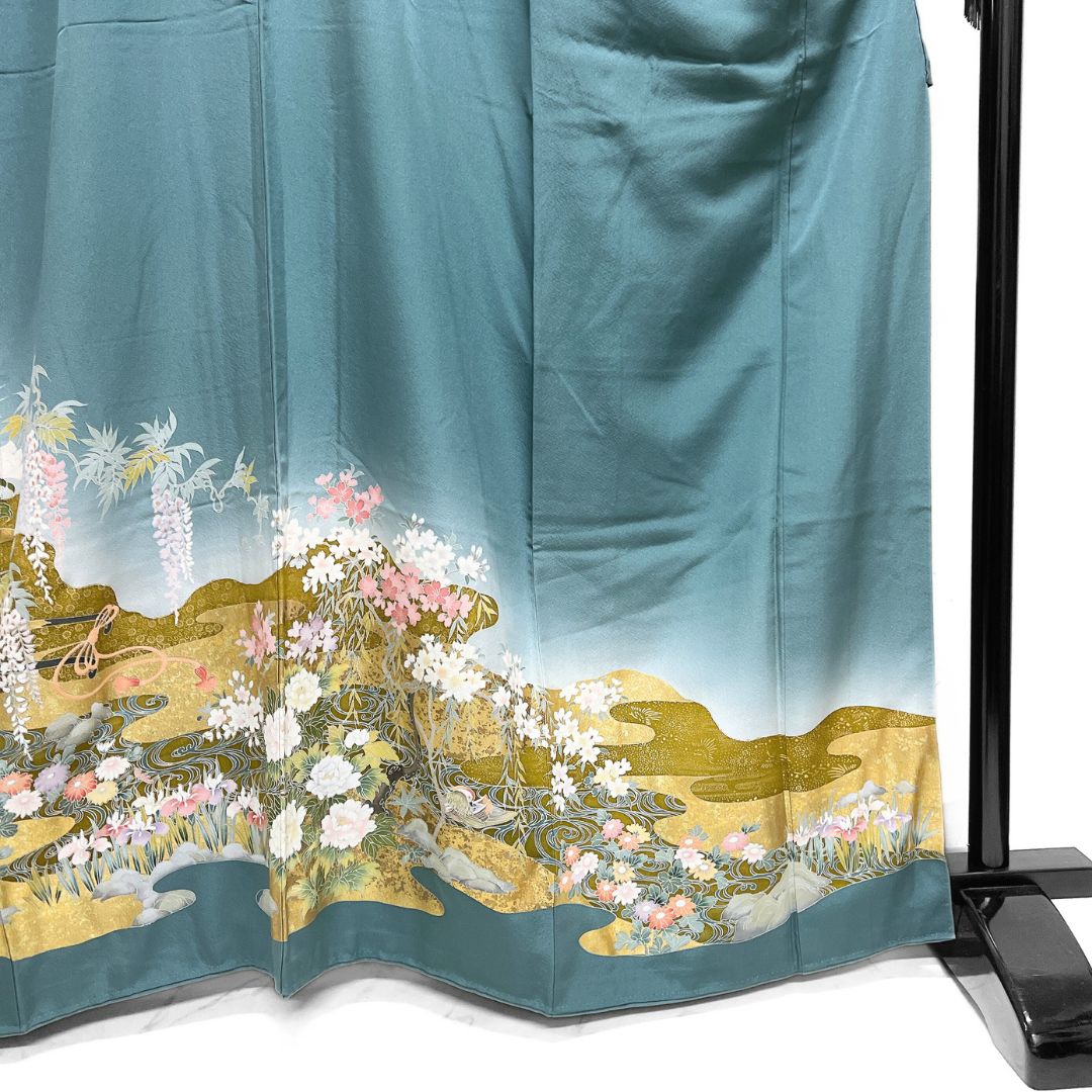 色留袖 金彩 花車 牡丹 鴛鴦 観世水 花模様 着物 013b d ms 【公式通販】