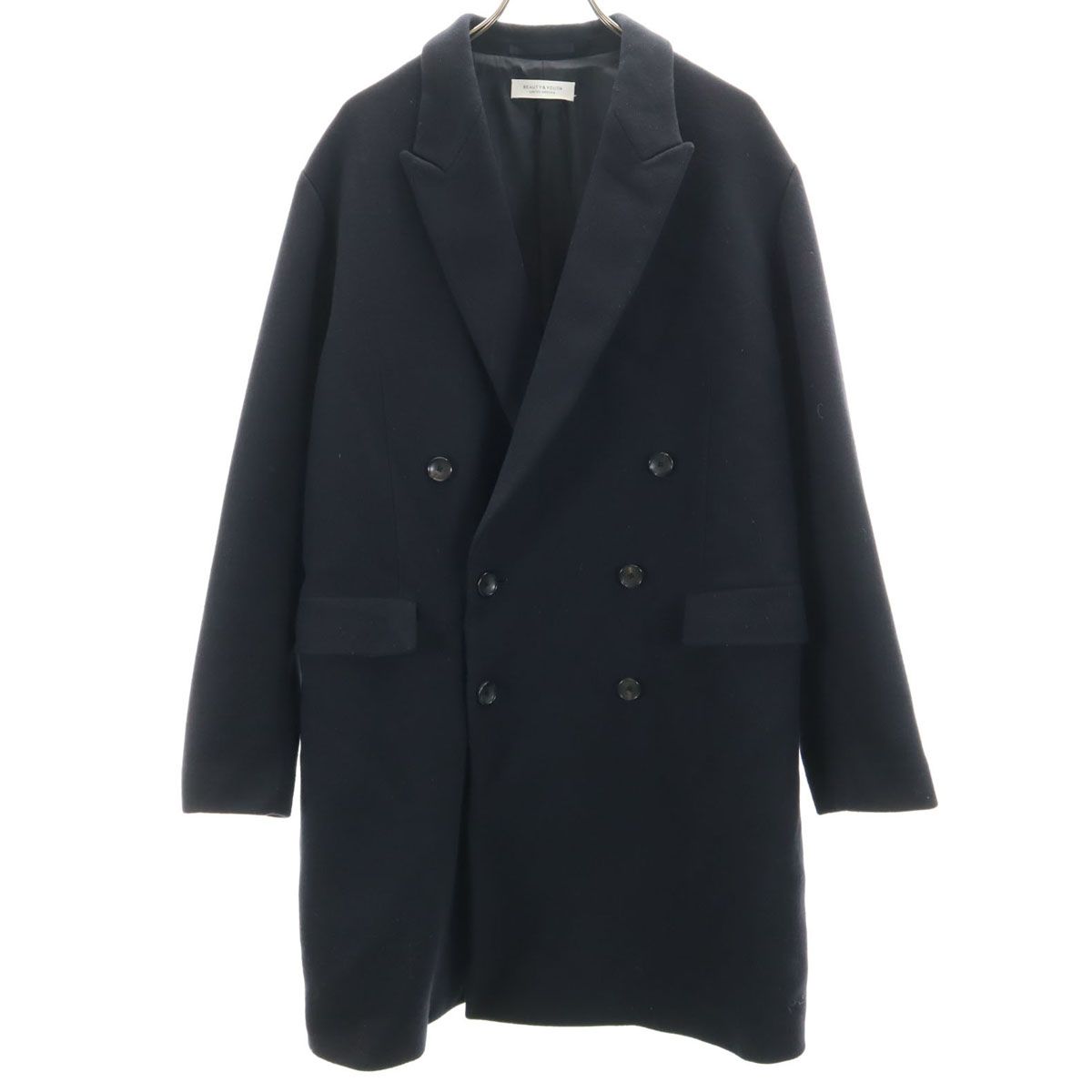 【中古美品】ユナイテッドアローズ 濃紺 ダブルブレスト チェスターコート BEAUTY＆YOUTH UNITED ARROWS ビューティーアンドユース ユナイテッド