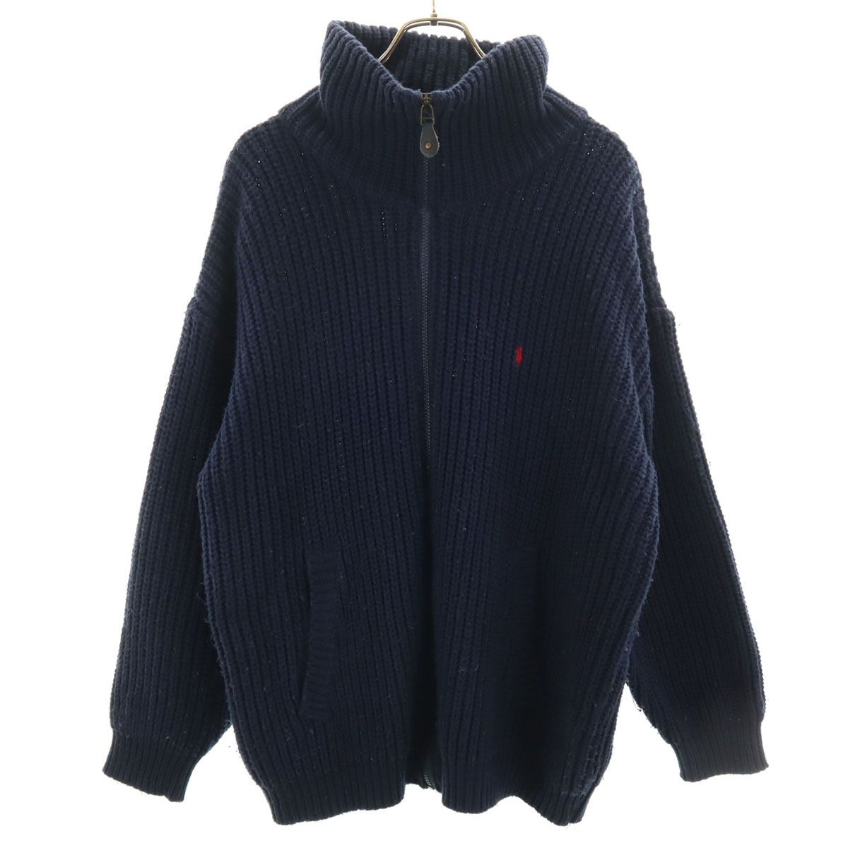 【古着】PolobyRalphLaurenフルファスナーニットジャケット紺 LL Polo by Ralph Lauren ポロバイラルフローレン ニットジャケット L