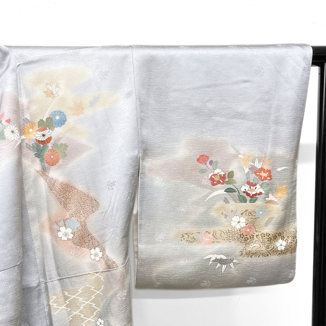 訪問着 金駒刺繍 金彩 菊 藤 橘 紋無し 着物 013b d ms 【公式通販】