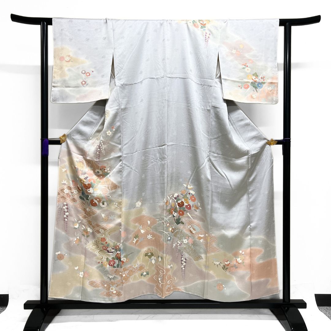 訪問着 金駒刺繍 金彩 菊 藤 橘 紋無し 着物 013b d ms 【公式通販】