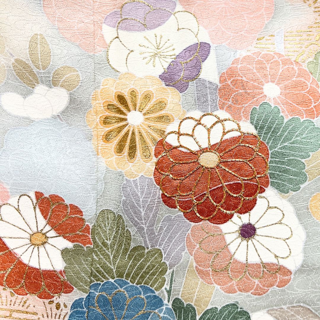 訪問着 金駒刺繍 金彩 菊 藤 橘 紋無し 着物 013b d ms 【公式通販】