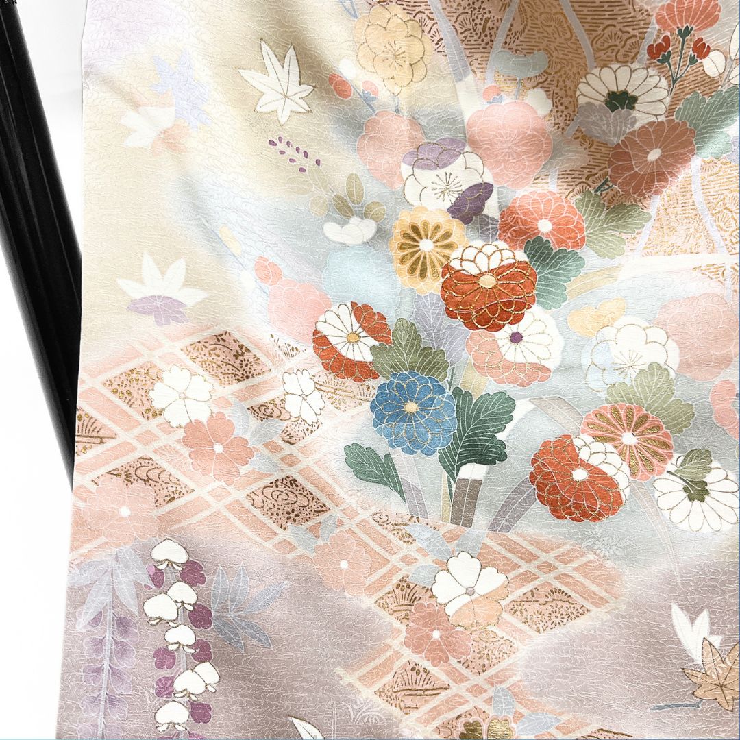 訪問着 金駒刺繍 金彩 菊 藤 橘 紋無し 着物 013b d ms 【公式通販】
