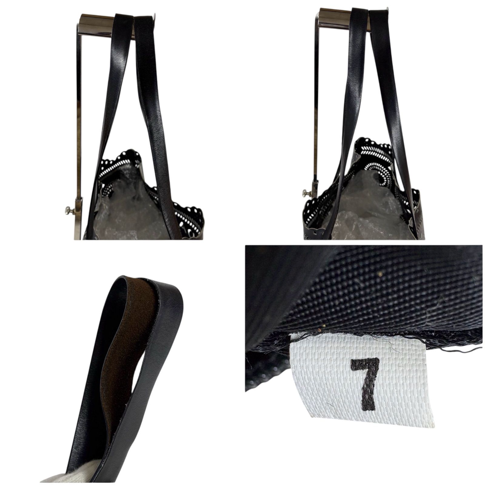 プラダ PRADA パンチングレザー トートバッグ ポーチ付き カットワーク 