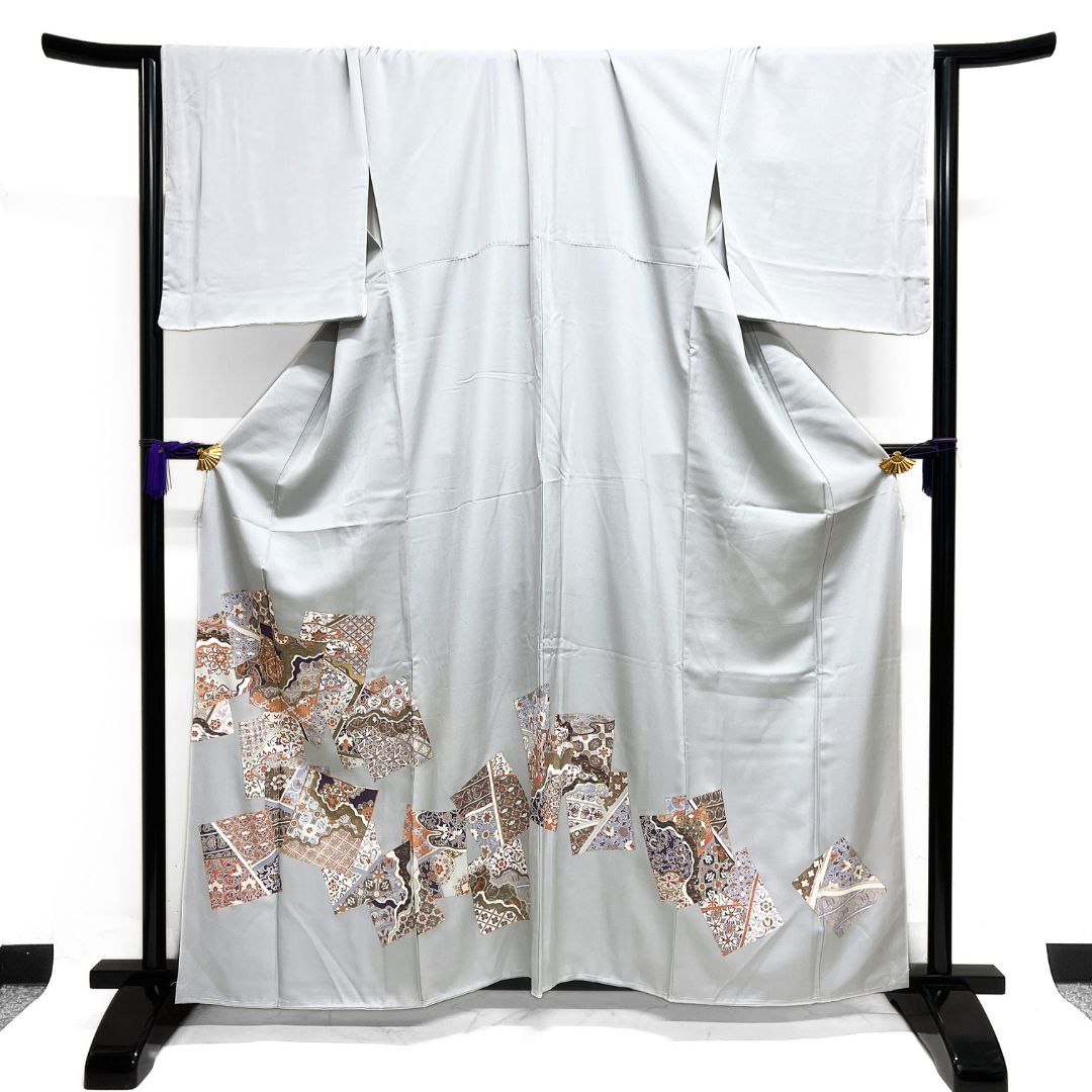 付け下げ　色留袖　金駒刺繍　金彩　色紙重ね　華紋　紋無し　着物　013b d 付け下げ 色留袖 金駒刺繍 金彩 色紙重ね 華紋 紋無し 着物 013b d