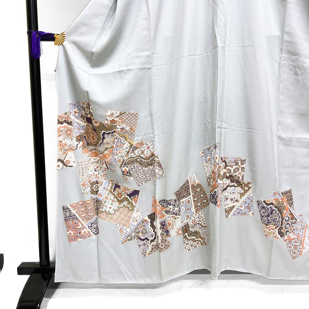 付け下げ　色留袖　金駒刺繍　金彩　色紙重ね　華紋　紋無し　着物　013b d 付け下げ 色留袖 金駒刺繍 金彩 色紙重ね 華紋 紋無し 着物 013b d