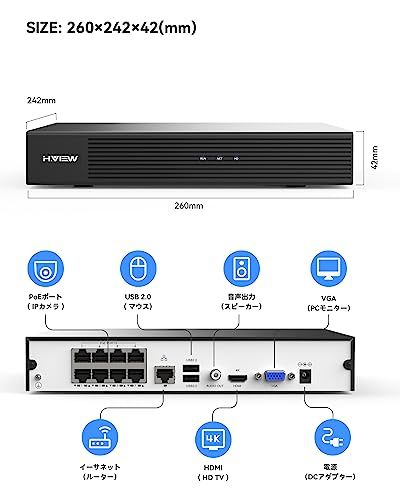H.View 防犯録画機 NVRビデオレコーダー4K 8MP 8チャンネル H.265