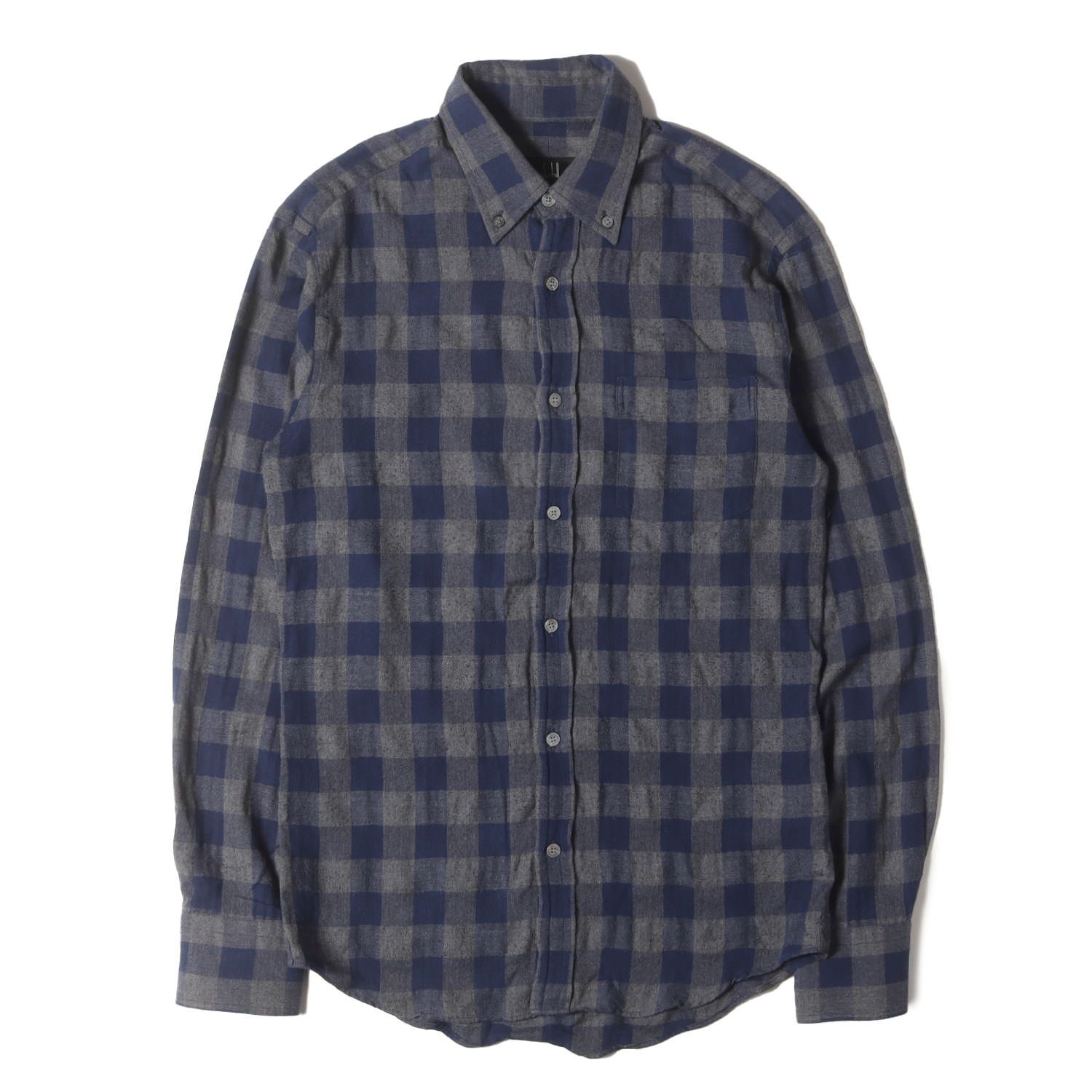 dunhill ダンヒル シャツ ネイビー グレー サイズ:S | 近年モデル ブロックチェック ヘリンボーン ボタンダウンシャツ | トップス カジュアルシャツ 長袖【メンズ】