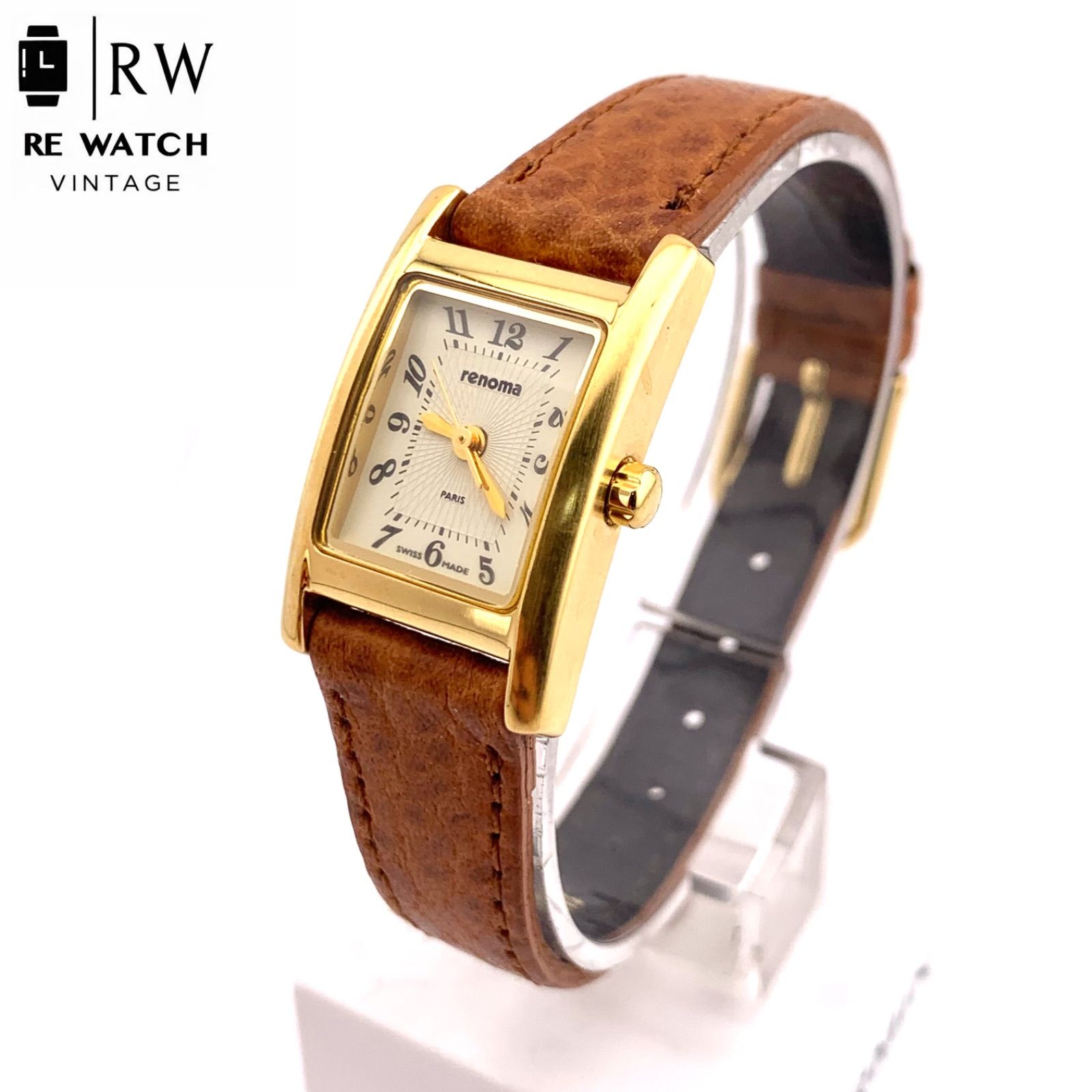 中古】renoma RN-1670L SWISS MADE ブラウンレザー アナログ腕時計 