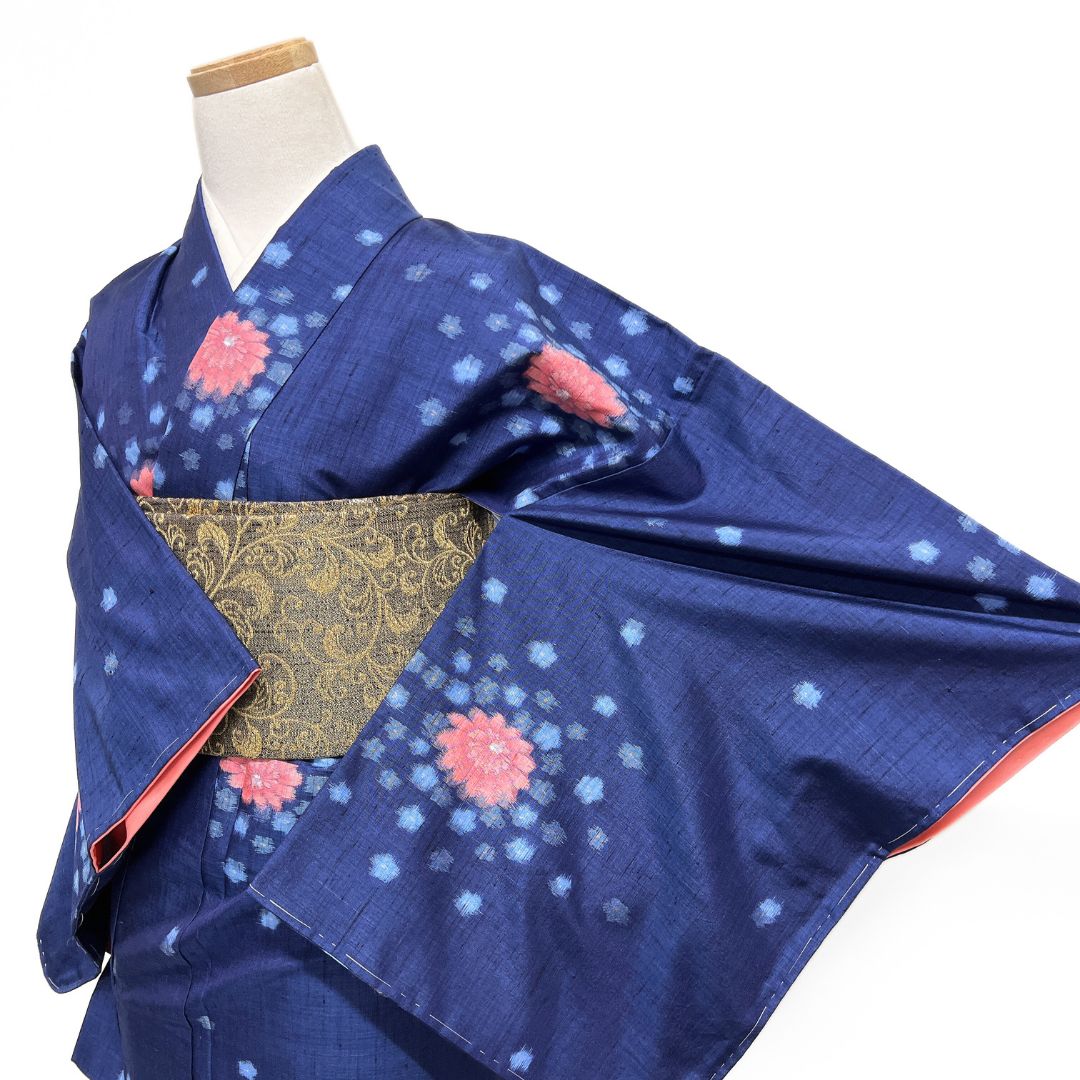 小千谷紬 未着用 小紋 菊花 ブルー 証紙付き 着物 013b d ms - メルカリ