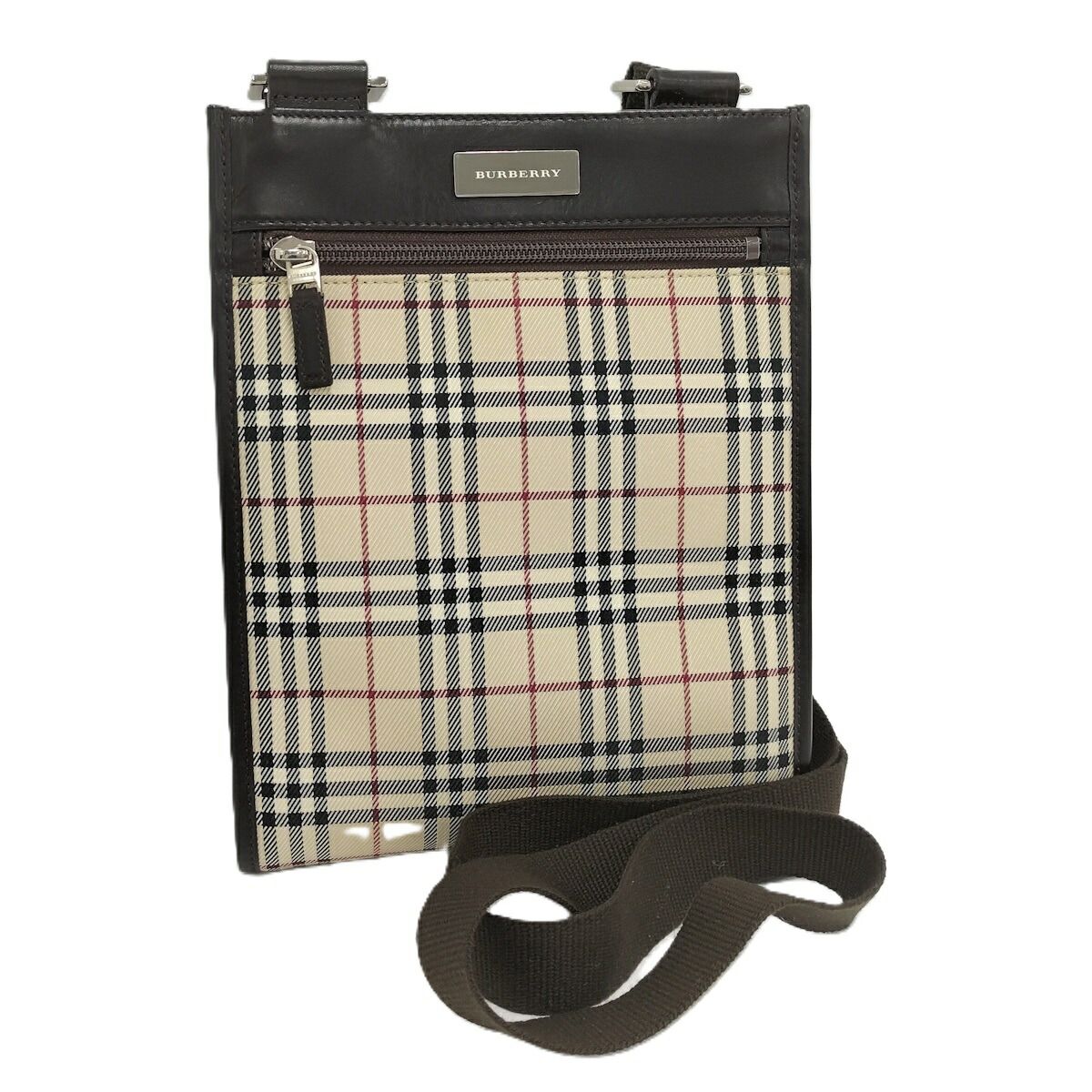 BURBERRY ショルダーバッグ ノバチェック レザー キャンバス ベージュ