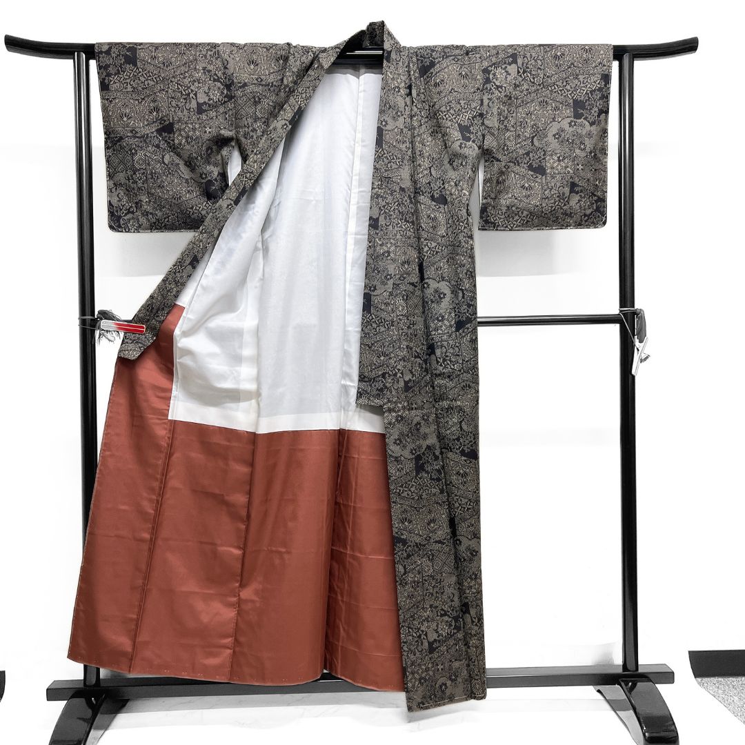 大島紬 未着用 小紋 雲 花模様 菱 泥染 着物 013b d ms - メルカリ