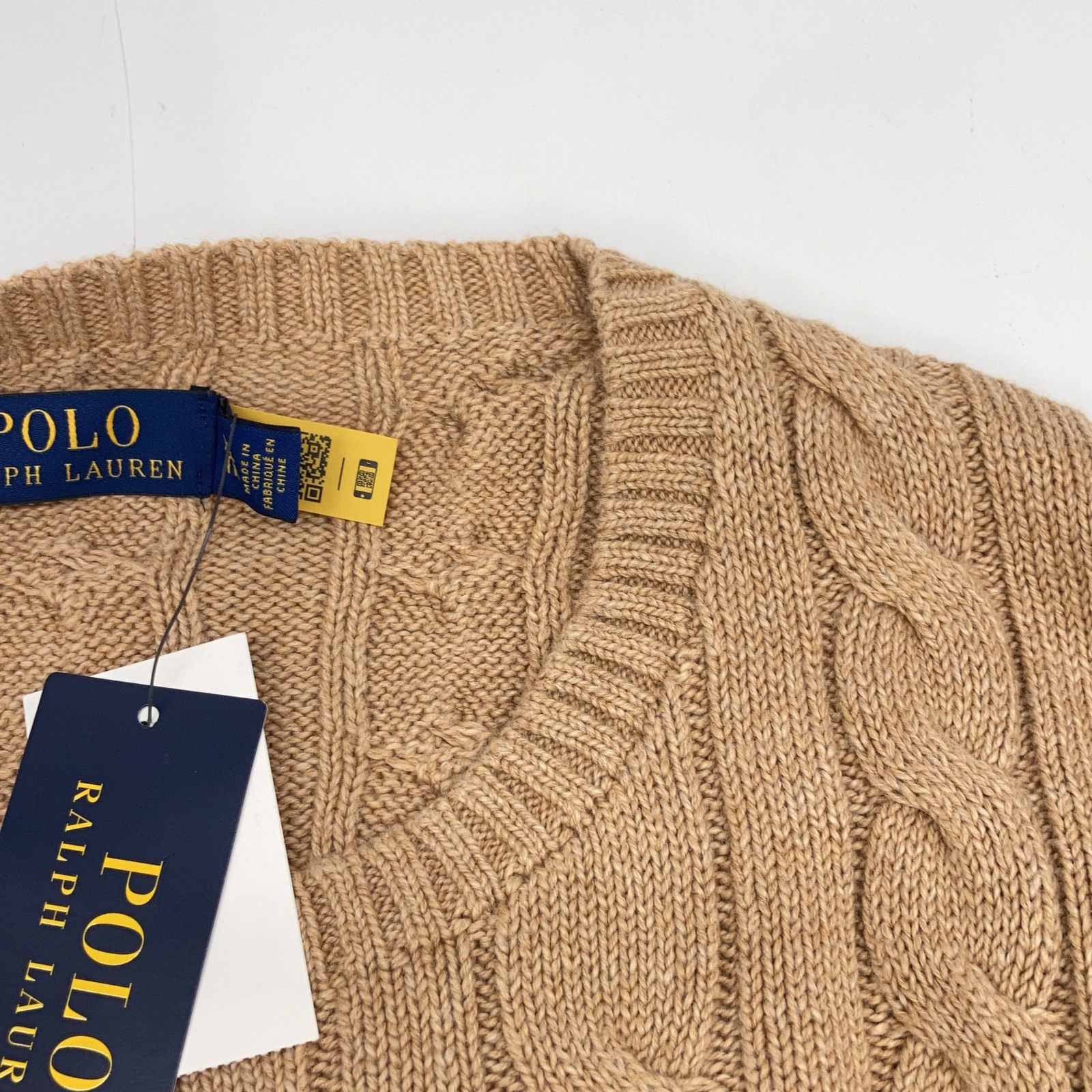 POLO RALPH LAUREN ポロ ラルフローレン ﾍﾞｰｼﾞｭ ﾎﾟﾆｰ刺繍 ｹｰﾌﾞﾙ編み